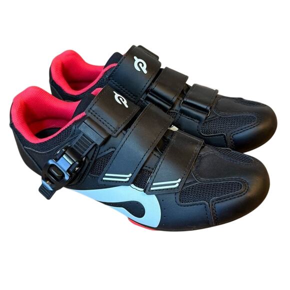 Peloton Cycling Shoes w/Delta Cleats Hook-And-Latch Closure Black Red Size EU 37 - Picture 1 of 9
